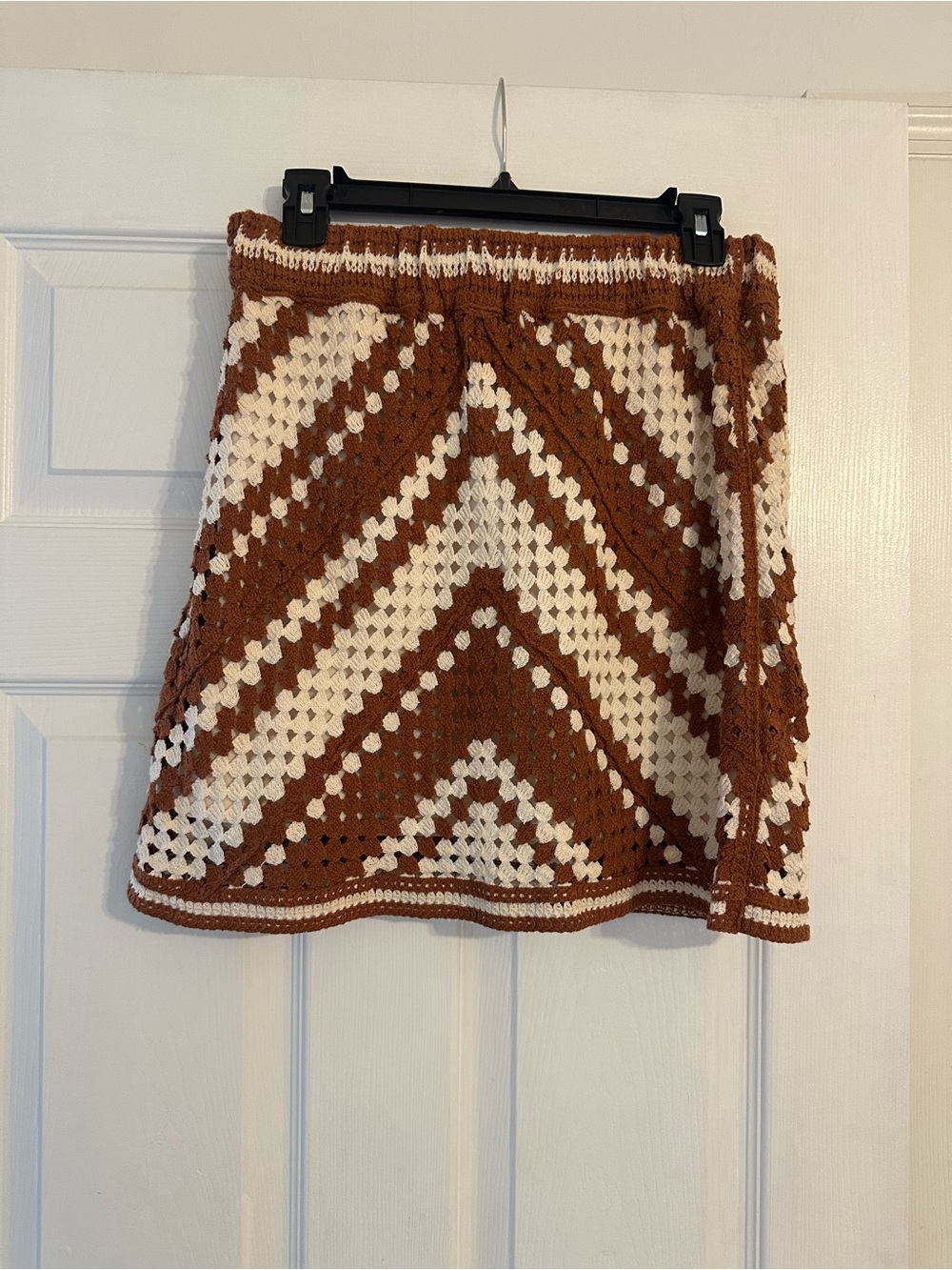 APRICOT Crochet Chevron Mini Skirt - Brown & Cream